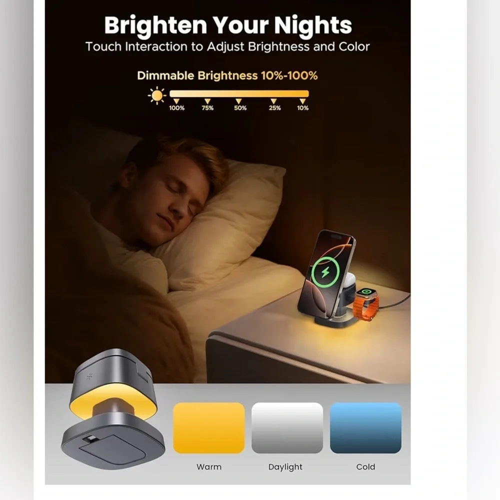 3-in-1 Charging Station with Orange Accents New Open Box